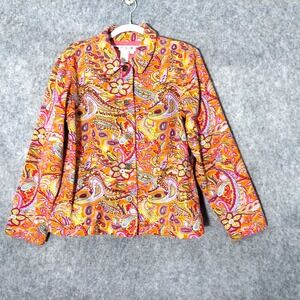 Coldwater Creek Jacket M Orange Beaded Paisley Sequin Western Buttons Mod Retro